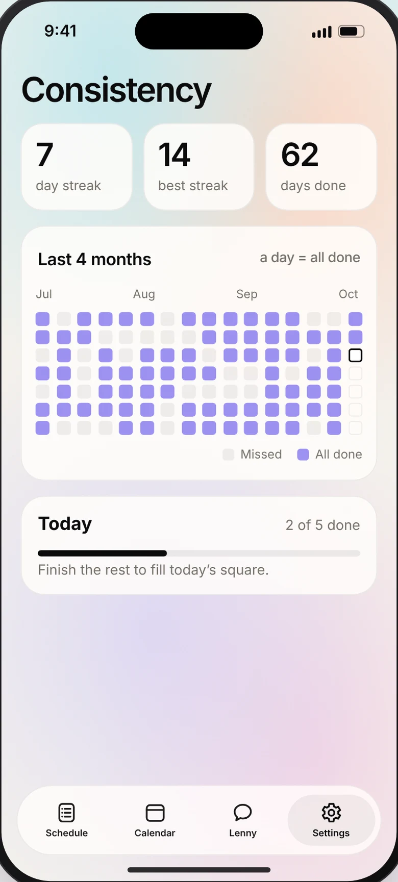 Your consistency streak in the app