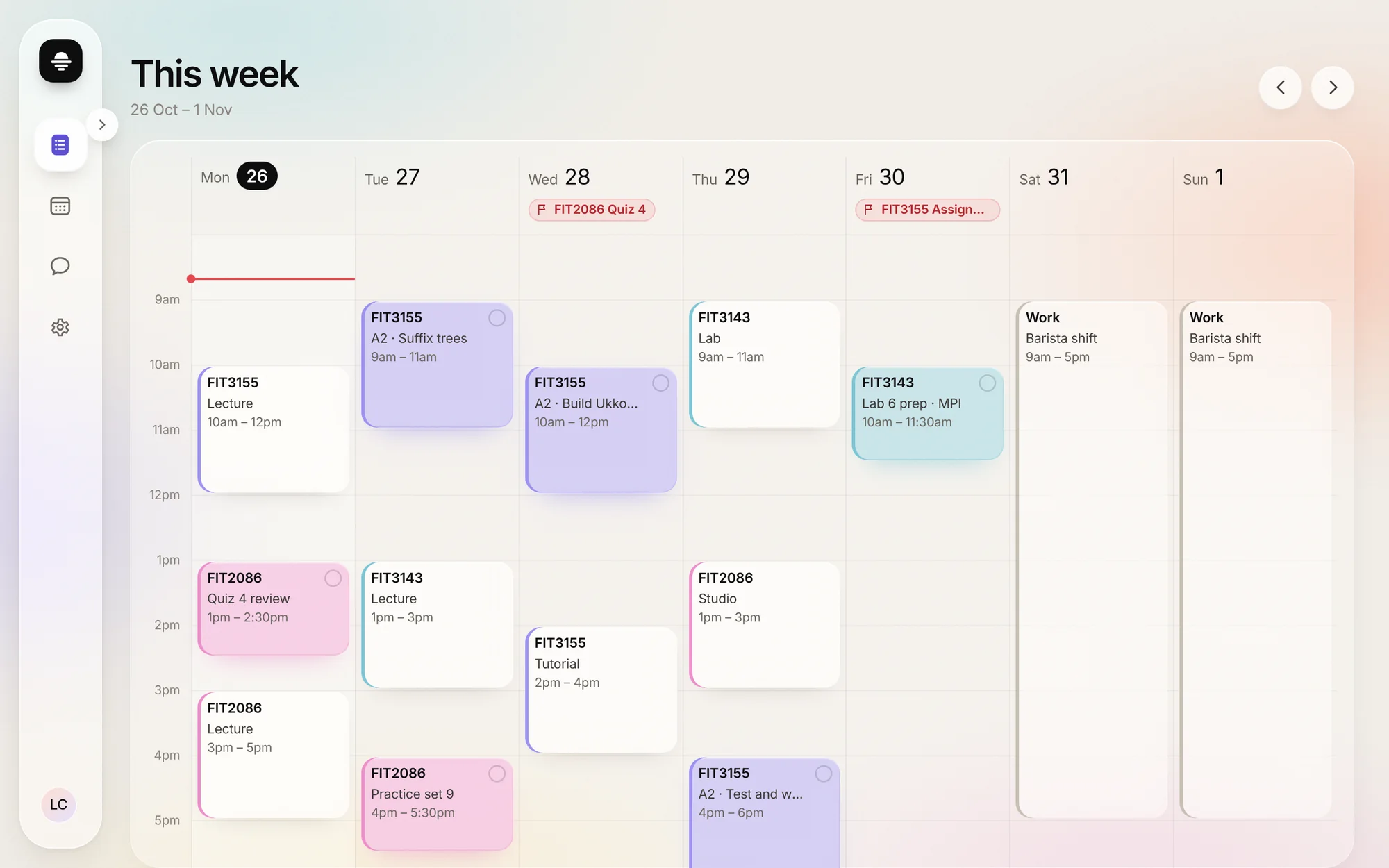 Consistency on a laptop: a week of classes, shifts and study sessions planned by Lenny