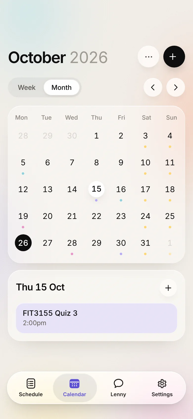 The calendar on a phone, with the day’s events below