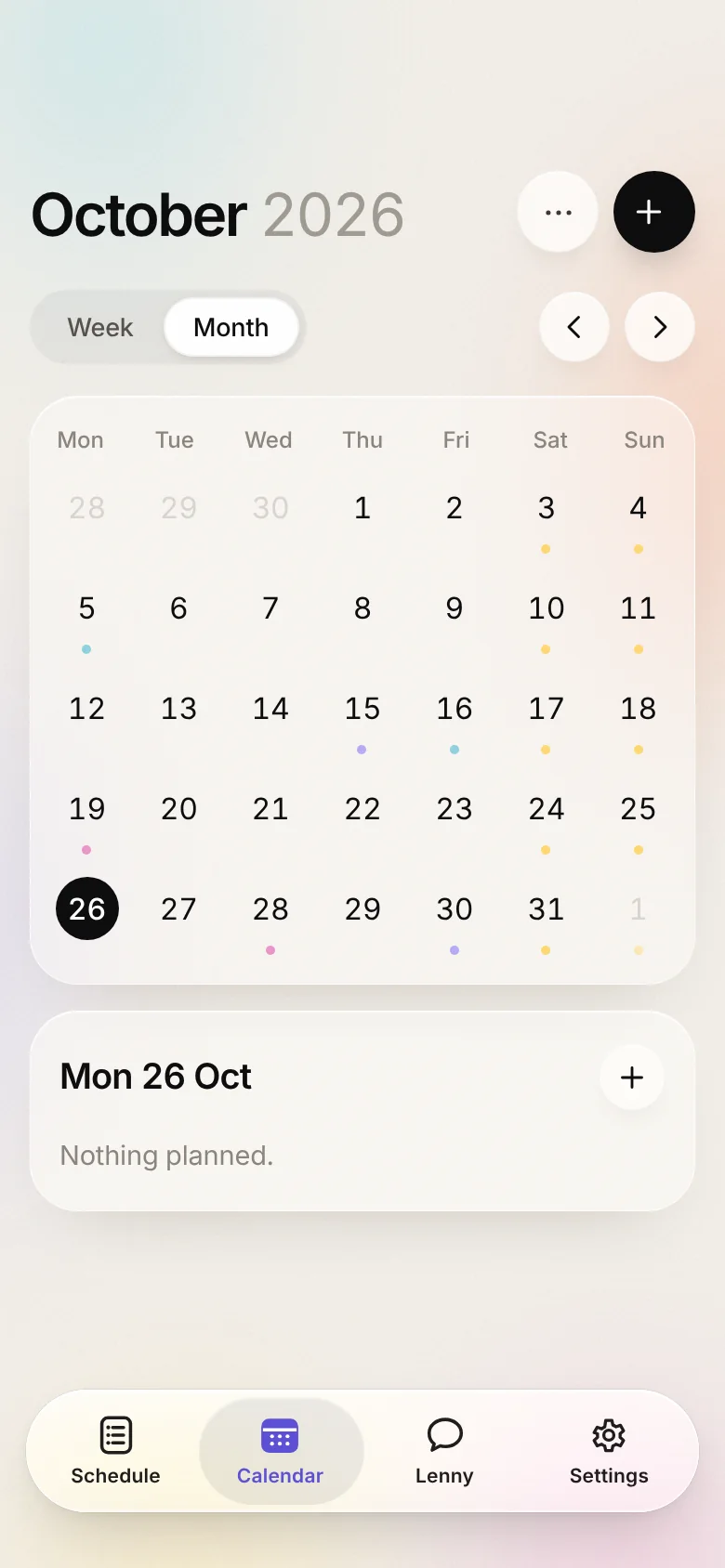 The month calendar with an assignment opened