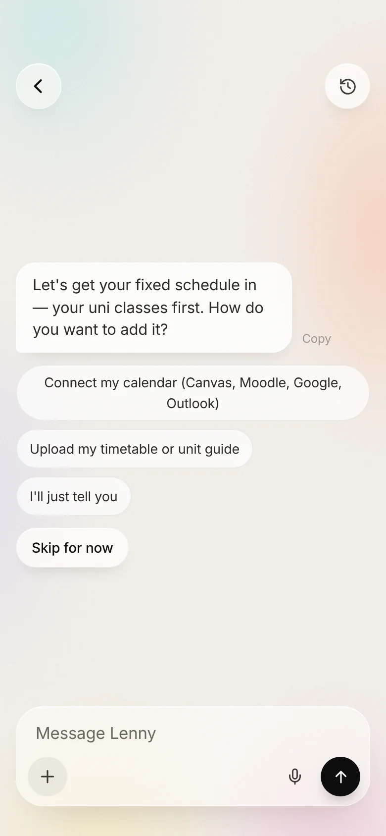 Lenny asking how to add your fixed schedule